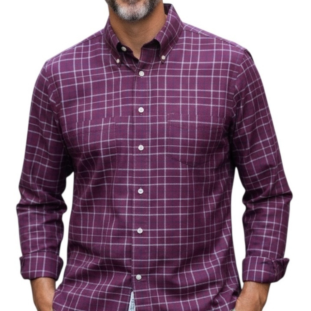 Brooks Brothers Regent Maroon Plaid Men's Long Sleeve Cotton Shirt Non Iron SZ L